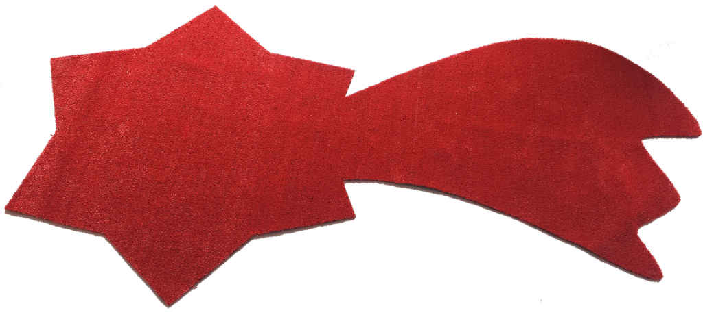 tappeto  Stella cometa rossa è un tappeto in erba sintetica da 7mm colore rosso a forma di stella cometa per alberi di Natale e regali